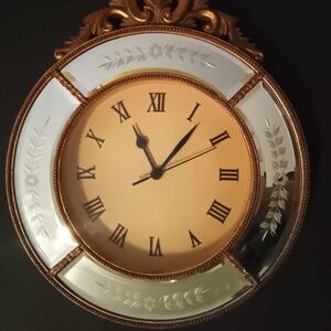Venetian Faceted Mirrored Glass Clock, Regency Roccoco Baroque Style